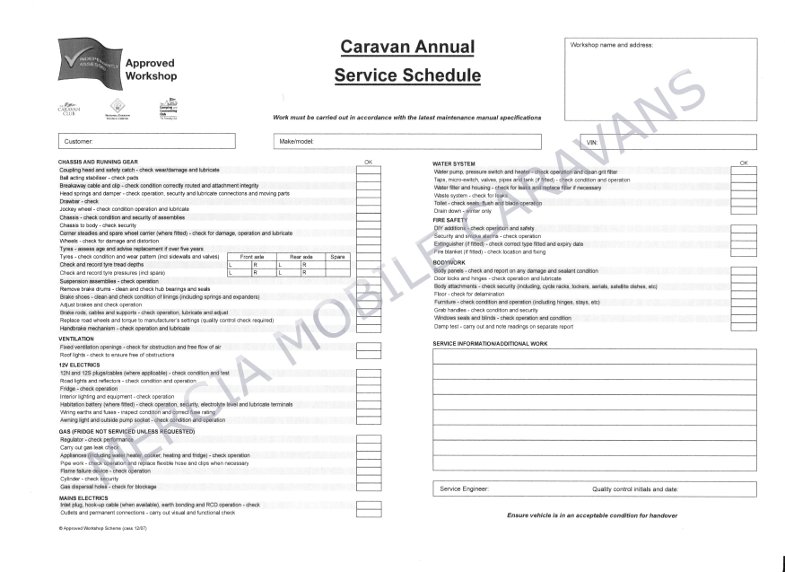 Picture of Service Schedule document